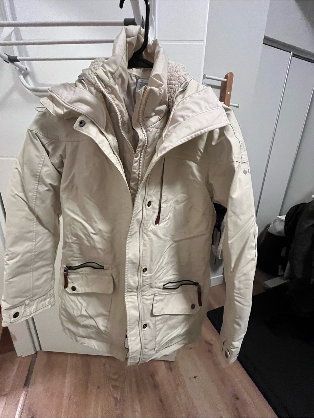 Women’s Cream Hooded Winter Parka Jacket